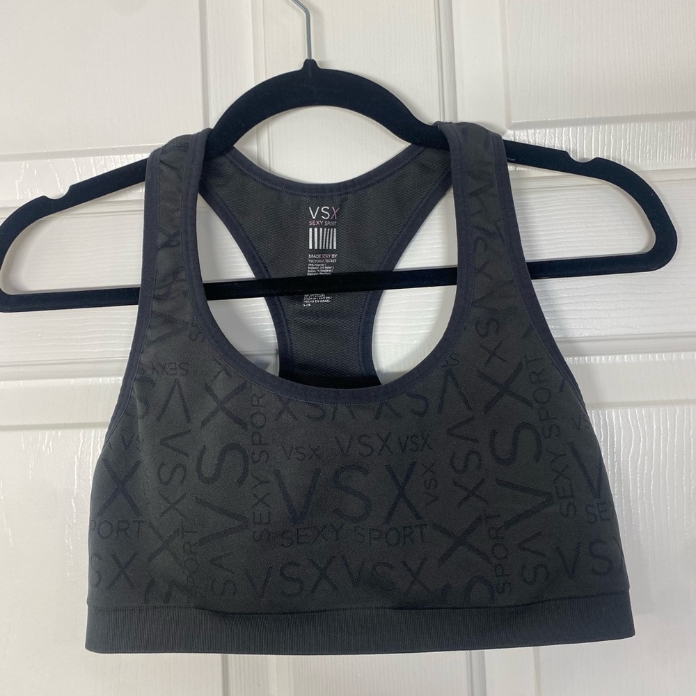 Victoria Secret VSX Gray Athletic Gym Yoga racerback Sports Bra Size Large